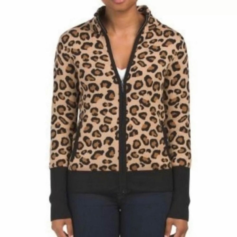 Rachel Zoe Leopard Print Zip Up Cardigan
